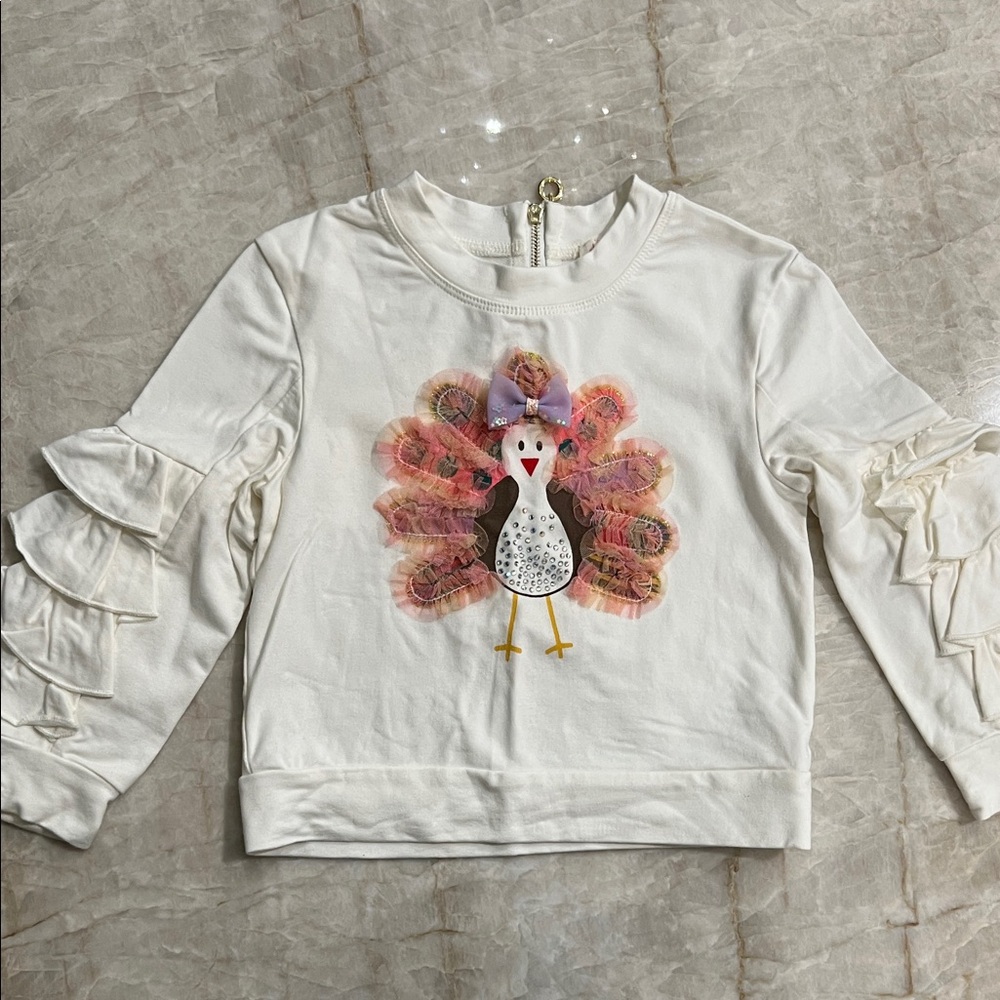 Cute Turkey Top with Long Ruffle Sleeves